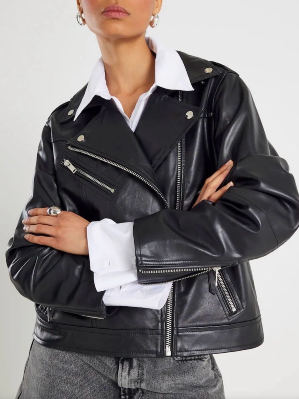 River Island Black Leather Biker Jacket